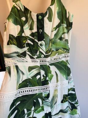 Tropical Green Leaf Print Button-Front Dress